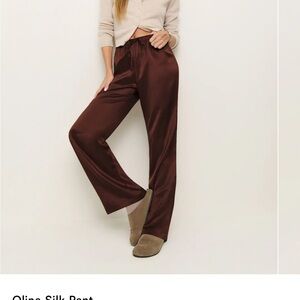 Reformation Olina Silk Pants, Mahogany / brown , size S